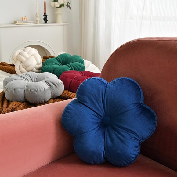 NEW  Flower Shaped Pillow with Velvet for Couch (15 Inches, Dark Green) - Picture 6 of 8